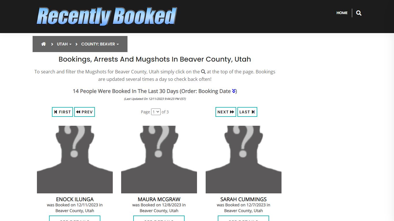Recent bookings, Arrests, Mugshots in Beaver County, Utah - Recently Booked
