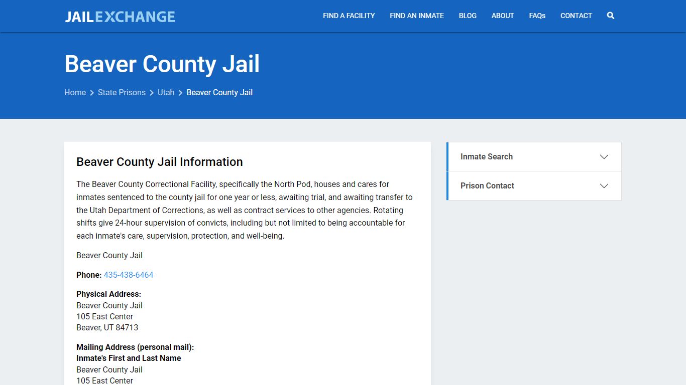 Beaver County Jail Inmate Search, UT - Jail Exchange